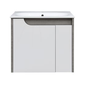   Piramida EURIDIKA fali fürdőszobabútor - műmárvány mosdóval -2 ajtós - FEHÉR-SZÜRKE - 65 x 48 x 62 cm