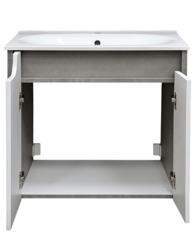 Piramida EURIDIKA fali fürdőszobabútor - műmárvány mosdóval -2 ajtós - FEHÉR-SZÜRKE - 65 x 48 x 62 cm