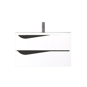   Piramida EURIDIKA fali fürdőszobabútor - műmárvány mosdóval -2 fiókos - ALPINFEHÉR-FEKETE - 75 x 48 x 55 cm