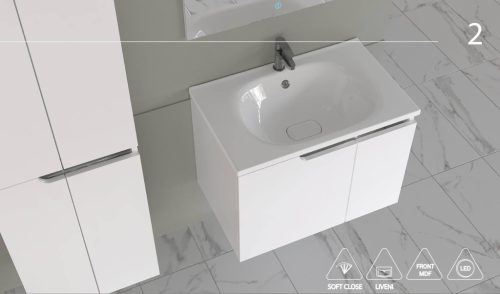 Piramida EURIDIKA fali fürdőszobabútor - műmárvány mosdóval -2 ajtós - 75 x 48 x 53 cm