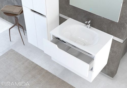 Piramida EURIDIKA fali fürdőszobabútor - műmárvány mosdóval -2 fiókos - 75 x 48 x 53 cm