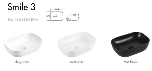 Eros SMILE 3 - PULTRA ültethető - Top Counter - porcelán mosdó - MATT FEKETE - 46,5 x 32,5 x 13 cm