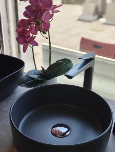 Eros SIMPLE 8 - PULTRA ültethető - Top Counter - porcelán mosdó - MATT FEKETE - 36 x 36 x 13 cm