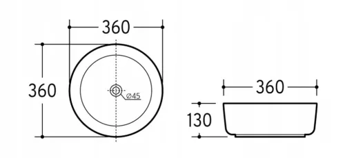 Eros SIMPLE 8 - PULTRA ültethető - Top Counter - porcelán mosdó - MATT FEKETE - 36 x 36 x 13 cm