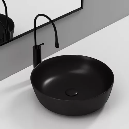 Eros RAISE - PULTRA ültethető - Top Counter - porcelán mosdó - MATT FEKETE - O - Ø 41 cm