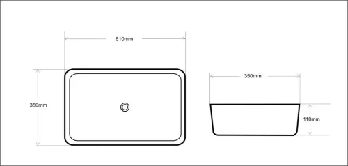 Eros SLIM 2 - PULTRA ültethető - Top Counter - porcelán mosdó - 61 x 35 x 11 cm