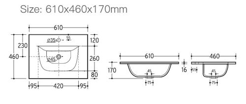 TMP SLIM STRIPE 60 fali függesztett fürdőszobabútor - SKY E-8099-60 porcelán mosdóval - 61 x 46 cm