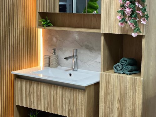 TMP SLIM STRIPE 60 fali függesztett fürdőszobabútor - SKY E-8099-60 porcelán mosdóval - 61 x 46 cm