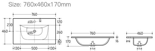 TMP SLIM STRIPE 75 fali függesztett fürdőszobabútor - SKY E-8099-75 porcelán mosdóval - 75 x 46 cm