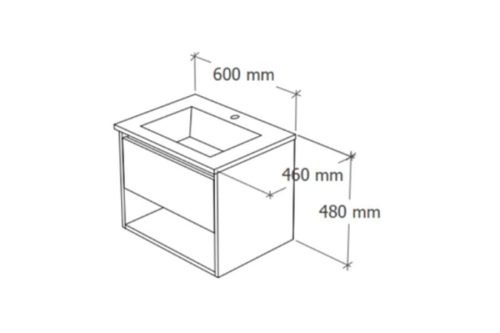 TMP NORD CRAFT 60 fali függesztett fürdőszobabútor - SKY E-8099-60 porcelán mosdóval- 61 x 46 cm