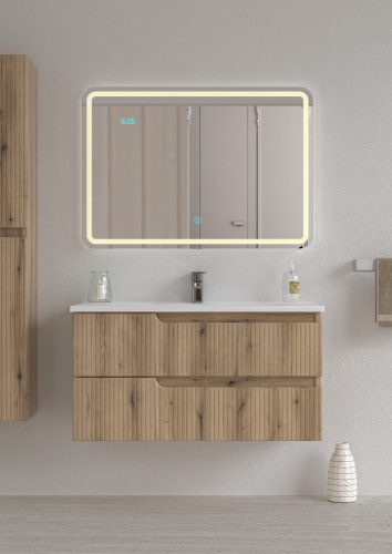 Viva AURA fürdőszoba tükör - érintőkapcsolós - páramenetesítős - órával - LED - FEKVŐ - 100 x 70 cm