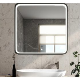   Viva AURA DELTA fürdőszoba tükör - érintőkapcsolóval - FEKETE - LED - SZÖGLETES - 60 x 65 cm