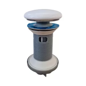   Klikk - klakk leeresztő - FÉNYES FEHÉR - porcelán - túlfolyós mosdókagylóhoz - 5/4" - Ø 73 mm