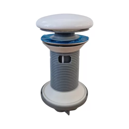 Klikk - klakk leeresztő - FÉNYES FEHÉR - porcelán - túlfolyós mosdókagylóhoz - 5/4" - Ø 73 mm