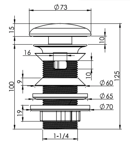 Klikk - klakk leeresztő - FÉNYES FEHÉR - porcelán - túlfolyós mosdókagylóhoz - 5/4" - Ø 73 mm