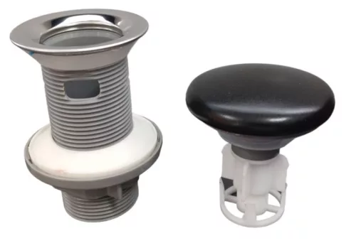 Klikk - klakk leeresztő - MATT FEKETE - porcelán - túlfolyós mosdókagylóhoz - 5/4" - Ø 73 mm