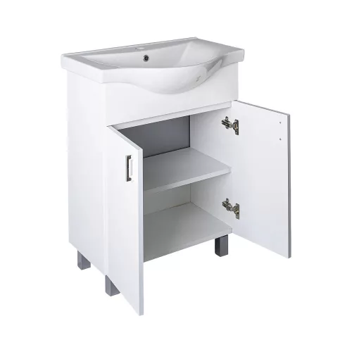 VivaStyle EKONOMIK 55 lábon álló 2 ajtós fürdőszobabútor Sanovit ALBATROS 10055 mosdókagyló 55x45cm
