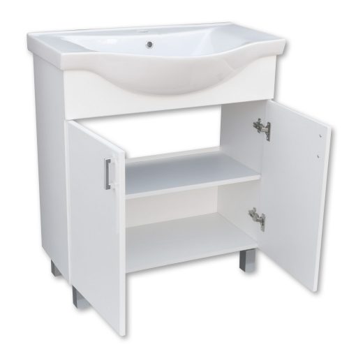VivaStyle EKONOMIK 75 lábon álló 2 ajtós fürdőszobabútor Sanovit ZENON 6075 mosdóval 75 x 50 cm