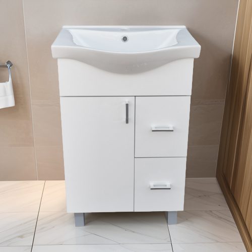 VivaStyle BIANKA 55 lábon álló fürdőszobabútor 2 fiókos Sanovit ALBATROS 10055 mosdókagyló 55x45 cm