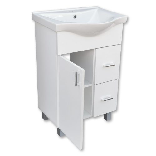 VivaStyle BIANKA 55 lábon álló fürdőszobabútor 2 fiókos Sanovit ALBATROS 10055 mosdókagyló 55x45 cm