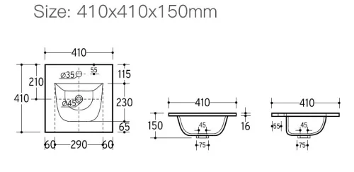 Eros SKY 3 - beépíthető mosdó - 41 x 41 cm
