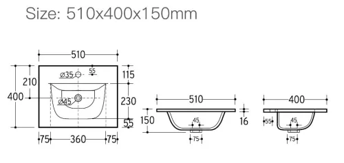 Eros SKY 3 - beépíthető mosdó - 51 x 40 cm