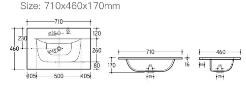 Eros SKY 1 - beépíthető mosdó - 71 x 46 cm