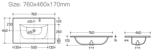 Eros SKY 1 - beépíthető mosdó - 76 x 46 cm
