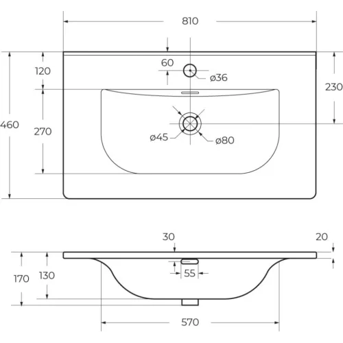 Eros SKY 1 - beépíthető mosdó - 81 x 46 cm