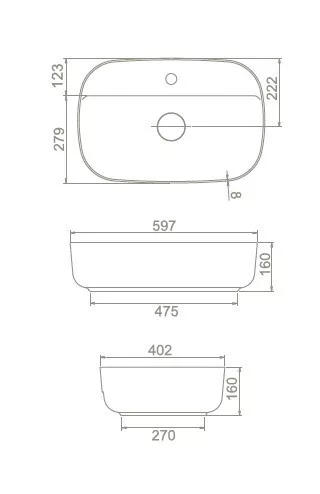 CeraStyle AQUA - PULTRA ültethető - Top Counter - porcelán mosdó - MATT FEKETE - 60 x 40 cm