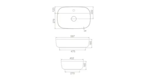 CeraStyle AQUA - PULTRA ültethető - Top Counter - porcelán mosdó - MATT SZÜRKE - 60 x 40 cm