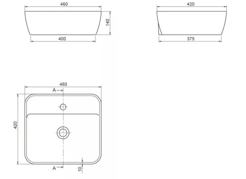 CeraStyle ONE - PULTRA ültethető - Top Counter - porcelán mosdó -  - MATT FEKETE - 46 x 42 cm