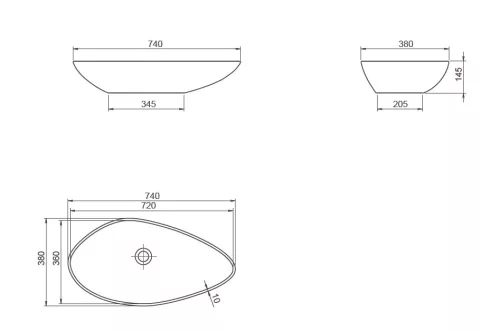 CeraStyle OLIVE - PULTRA ültethető - Top Counter - porcelán mosdó - MATT SZÜRKE - 75 x 38 cm