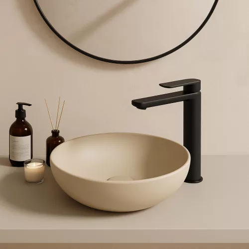 CeraStyle ZERO - PULTRA ültethető - Top Counter - porcelán mosdó - O - MATT BÉZS - Ø 46 cm