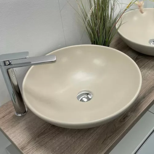 CeraStyle ZERO - PULTRA ültethető - Top Counter - porcelán mosdó - O - MATT BÉZS - Ø 46 cm