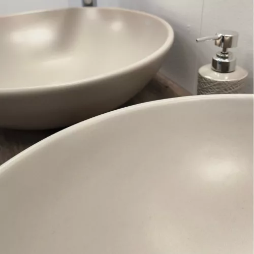 CeraStyle ZERO - PULTRA ültethető - Top Counter - porcelán mosdó - O - MATT BÉZS - Ø 46 cm