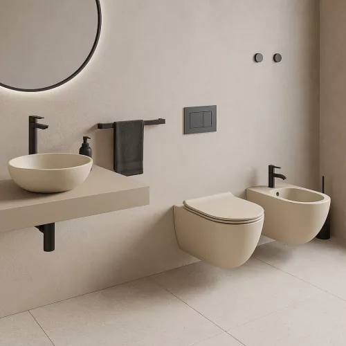 CeraStyle ZERO - PULTRA ültethető - Top Counter - porcelán mosdó - O - MATT BÉZS - Ø 46 cm