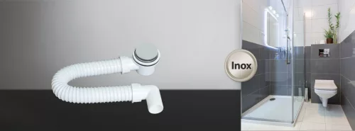 TEXO Exclusive zuhanytálca szifon Ø 60 mm rozsdamentes takaróval - Ø 5/4" x 0,4 m x Ø 40 mm