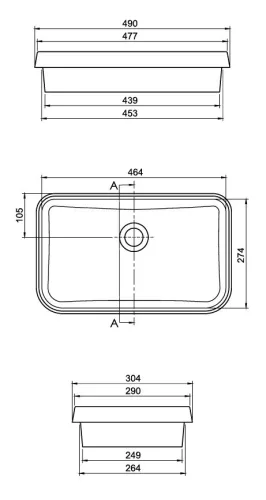 CeraStyle GRAND - PULTBA félig beültethető - Top Counter - porcelán mosdó - 49 x 30 cm