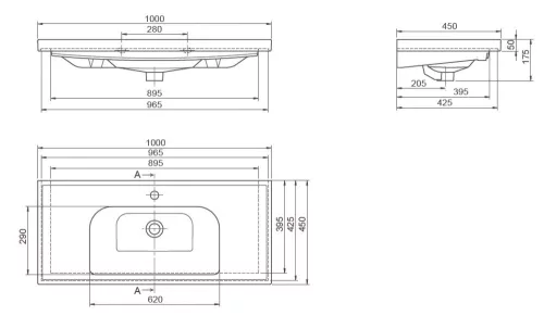 CeraStyle FRAME - porcelán mosdókagyló - 100 x 45 cm
