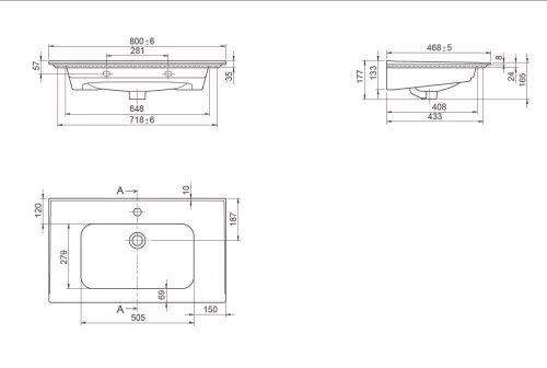 CeraStyle BLUE - porcelán mosdókagyló - 80 x 47 cm
