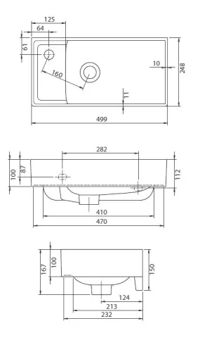 CeraStyle SHARP - BAL CSAPLYUKAS - porcelán mosdókagyló - 50 x 25 cm