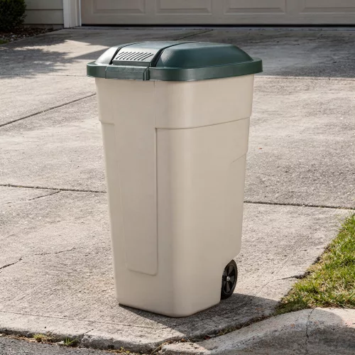 Műanyag kültéri szemetes 110l beige-zöld