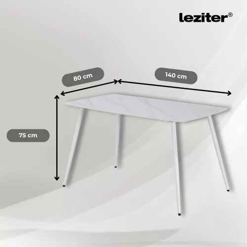 Bora 140 cm szögletes szinterezett kő étkezőasztal fehér