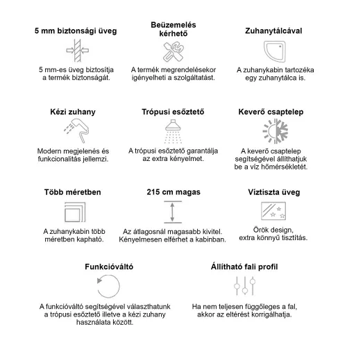 Valerie 80x80 cm szögletes hidromasszázs zuhanykabin