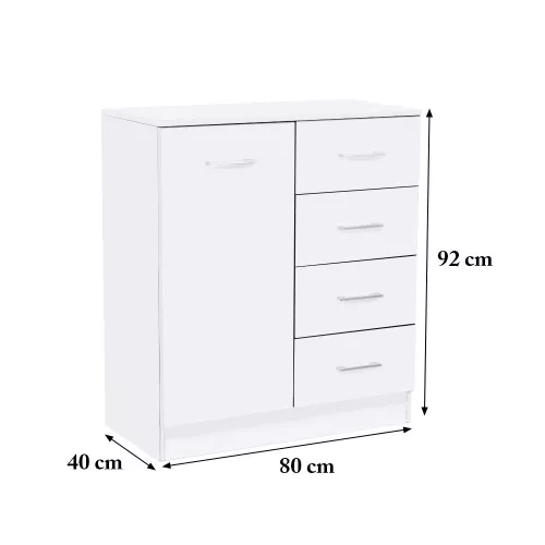 Miami komód 1ajtós 4 fiókos 80x92 cm fehér-fehér