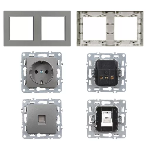 Nova dugalj 16A 250V UTP csatlakozóval szürke szálcsiszolt kerettel