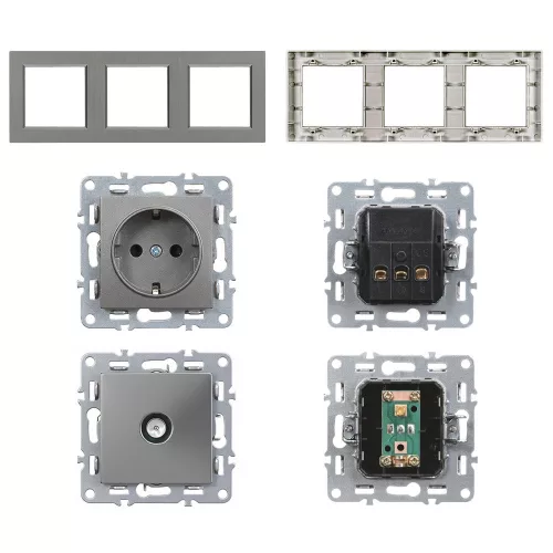 Nova III kettő dugalj TV csatlakozóval szürke szálcsiszolt kerettel