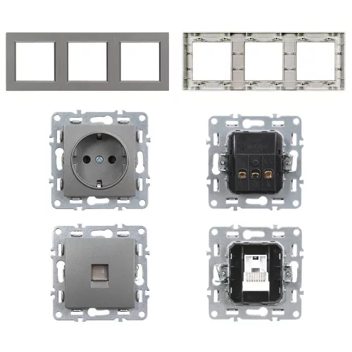 Nova III dugalj kettő UTP csatlakozóval szürke szálcsiszolt kerettel