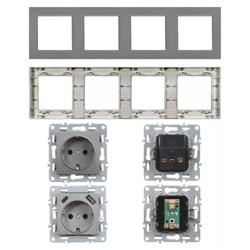 Nova IV kettő dugalj kettő USB csatlakozóval szürke szálcsiszolt kerettel